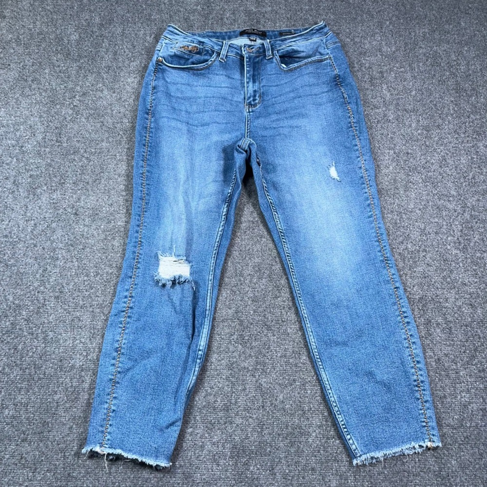 Judy Blue JB88108-MD Boyfriend Jeans Women 14W Distressed Raw Hem Blue (30x26)